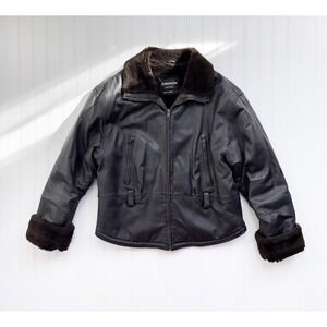 vtg Dimension 80s brown‎ leather cropped bomber jacket